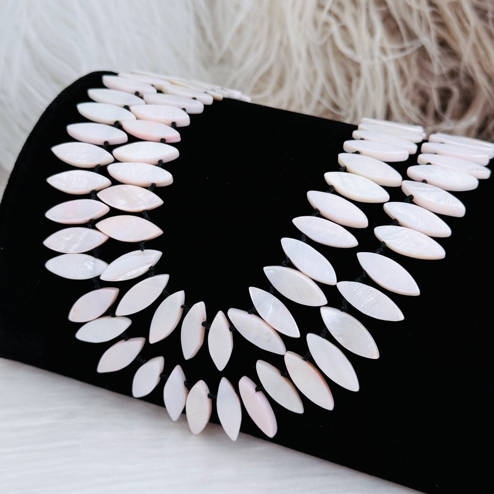 Vintage double strand, long light, pink bohemian island chic Shell Necklace